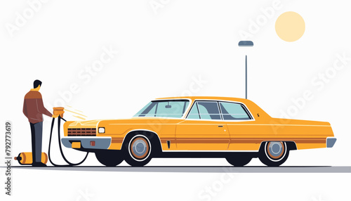 Retro american car. Vector illustration in flat cartoon style.