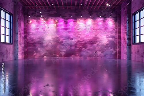 Empty Room With Brick Wall and Purple Lighting. Generative AI © D