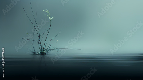 Isolated blade of grass floating on water © ma