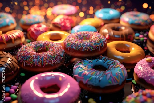 AI-generated illustration of colorful donuts with sprinkles