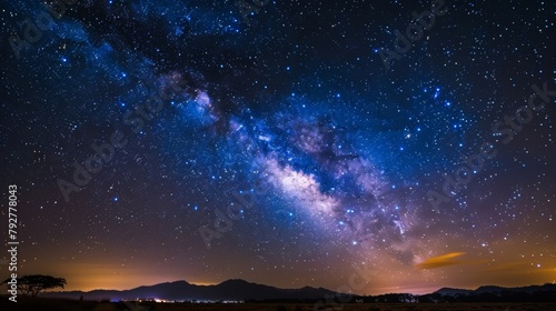 A camera capturing a stunning image of the Milky Way stretching across the sky taken from the serene and remote location of a Dark Sky Sanctuary. 2d flat cartoon.