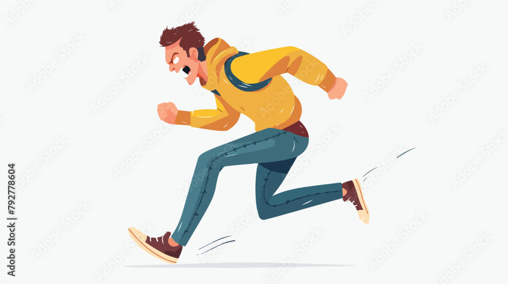 Angry furious man running fast. Annoyed irritated 