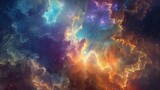 An abstract representation of cosmic harmony, with interstellar gas clouds and stellar nurseries blending together in a symphony of colors and light.