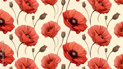 The pattern features poppies flowers. It has a vintage feel to it.