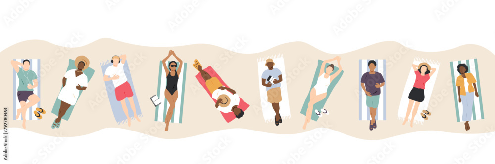 Different people lay and relax. Summer collection. Different people lay and relax. Summer collection.