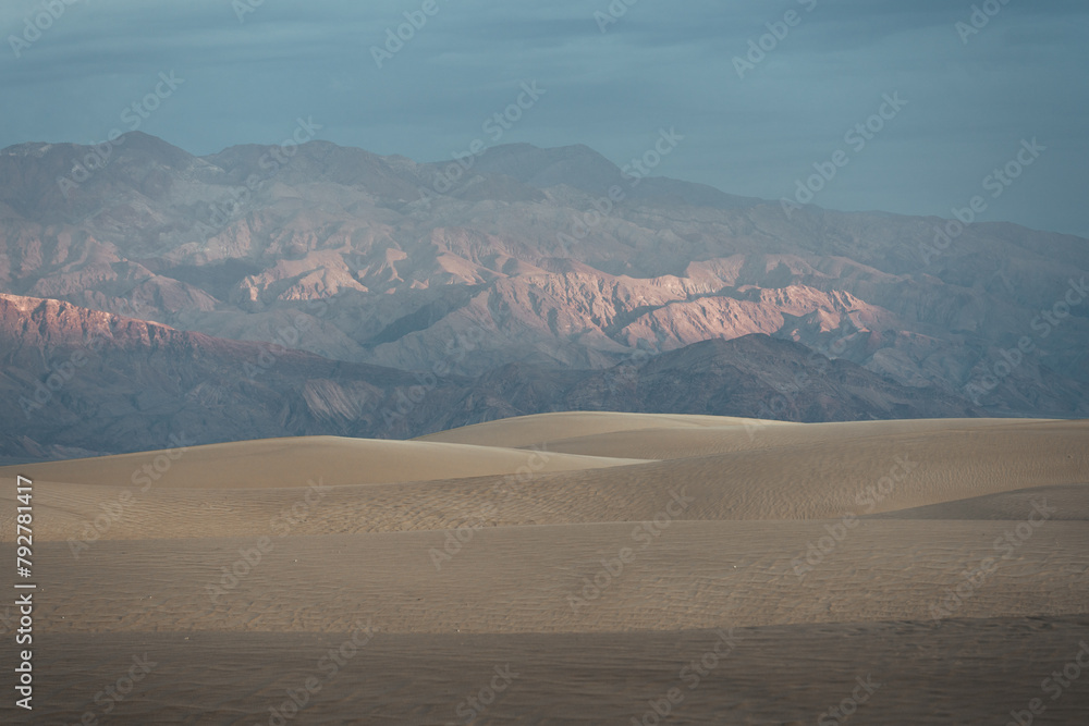 Beatiful sunrise in the Mesquite Sand Dunes, in the Death Valley National Park, California