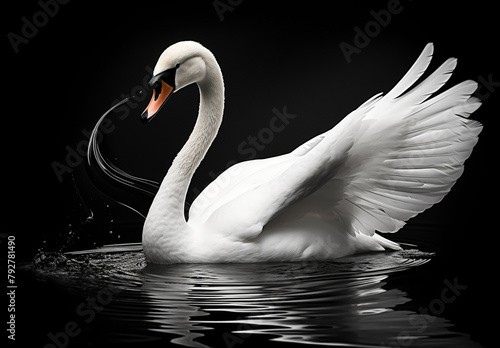 Fototapeta Naklejka Na Ścianę i Meble -  Graceful swan swimming in the lake in black and white image