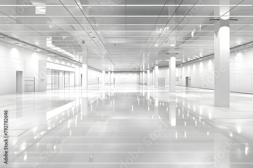 A large store with a bright white ceiling and white walls.