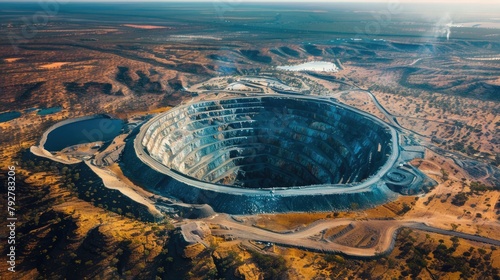 Aerial View of Diamond Mine Industry in Region, Near River - Mining for Precious Diamonds