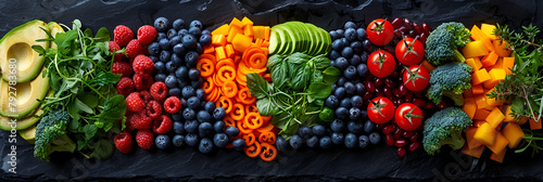 Food Science Solutions as a Nutritionist or Science, Creative flat lay composition of various fruits