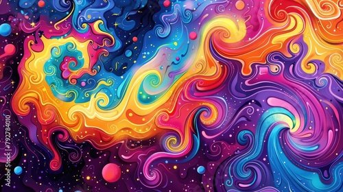 Colorful abstract painting with a trippy, psychedelic vibe.