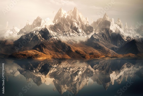 Symmetrical Reflection of Himalayan Mountain Range in Water © João Queirós