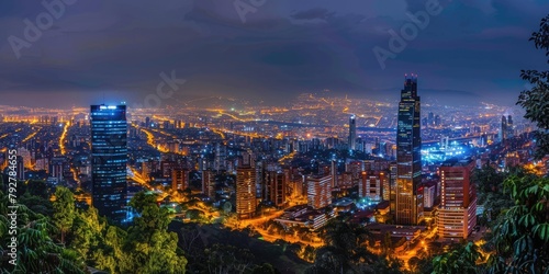 City  Capital of Colombia Skyline at Night. Downtown Skyline with Panoramic City Landscape  Urban Architecture  Skyscrapers Panorama