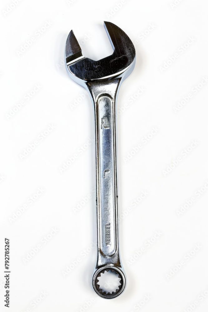 Chrome Socket Wrench on White Background. Isolated Image of Handy Work Tool for Mains Outlet. Horizontal Color Image of Wrench Hand Tool Chrome Socket Wrench on White Background. Isolated Image of Handy Work Tool for Mains Outlet. Horizontal Color Image of Wrench Hand Tool