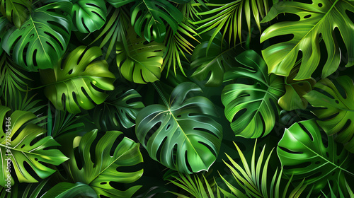 Tropical green leaves background ..