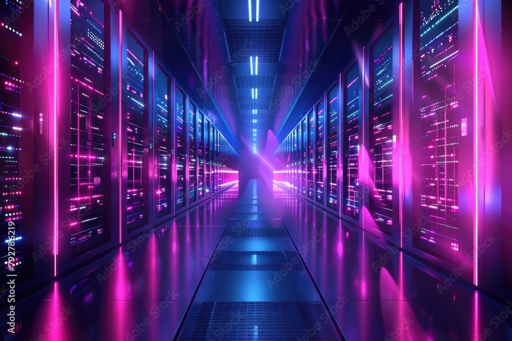 Fototapeta premium Cyberspace Access. ISP Neon Concept Illumination Background. 3D Illustration of Service Provider Data Accessibility