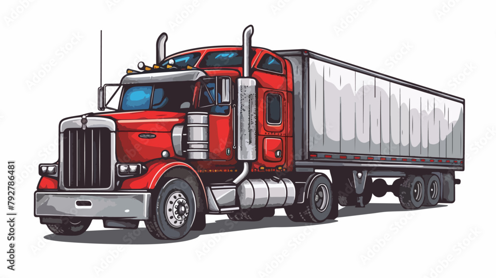 Big truck with trailer. Vector flat illustration. Han