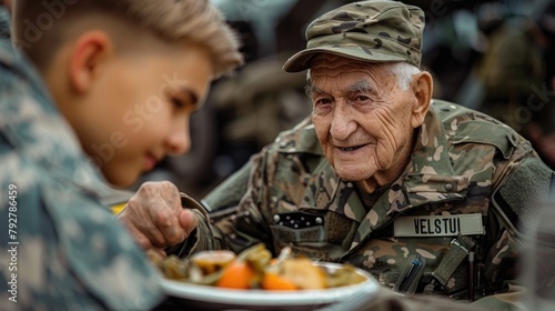 Ukrainian grandfather eats with a smile photo