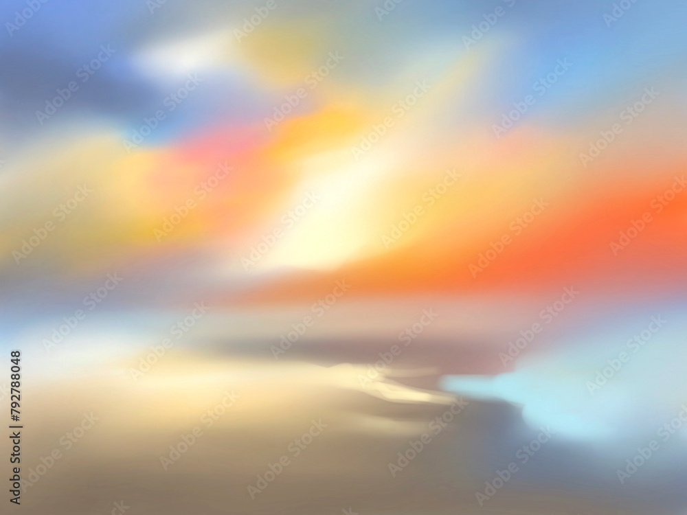 sunset over the sea digital art for card decoration illustration