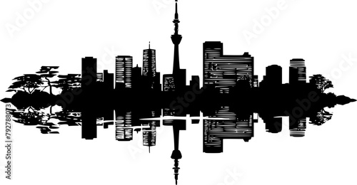 2D View of Tokyo, Simple Silhouette Skyline of Tokyo City