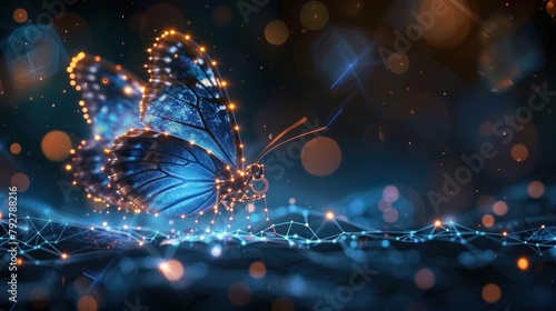 Digital butterfly launching out from technology globe Earth.