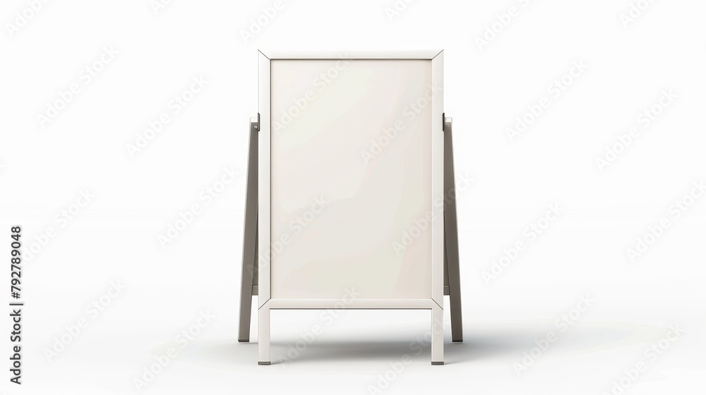 The modern graphic depicts a white sandwich board in a metal frame, holding a handheld banner for a menu, ad, or announcement isolated on a white background. The modern graphic depicts a white sandwich board in a metal frame, holding a handheld banner for a menu, ad, or announcement isolated on a white background.