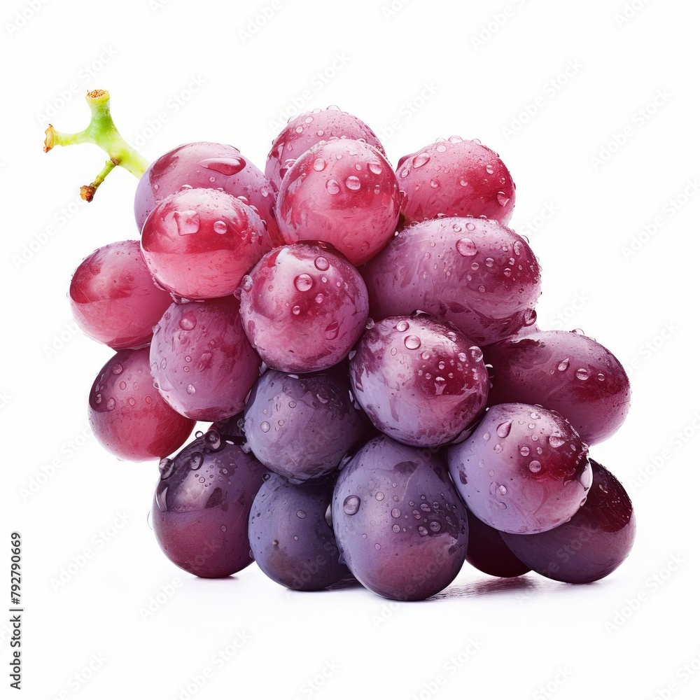 A cluster of ripe, juicy grapes with a dewy texture, perfectly isolated on a white background, ideal for food and health topics A cluster of ripe, juicy grapes with a dewy texture, perfectly isolated on a white background, ideal for food and health topics