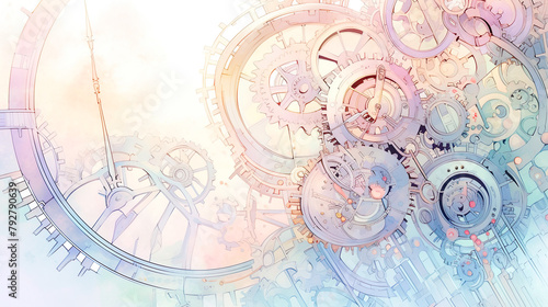 ファンタスティックな時計の歯車のイメージ水彩イラスト photo