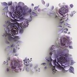 Floral frame with purple flowers and leaves, 3d illustration, Ai Generated