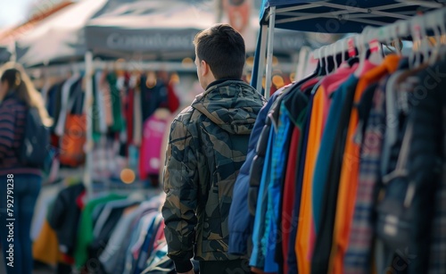 Community participating in a swap meet to exchange clothes