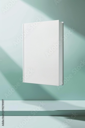 Blank White Book on Blue Background with Soft Shadow