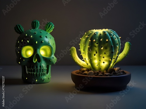 cactus in a pot and skull photo