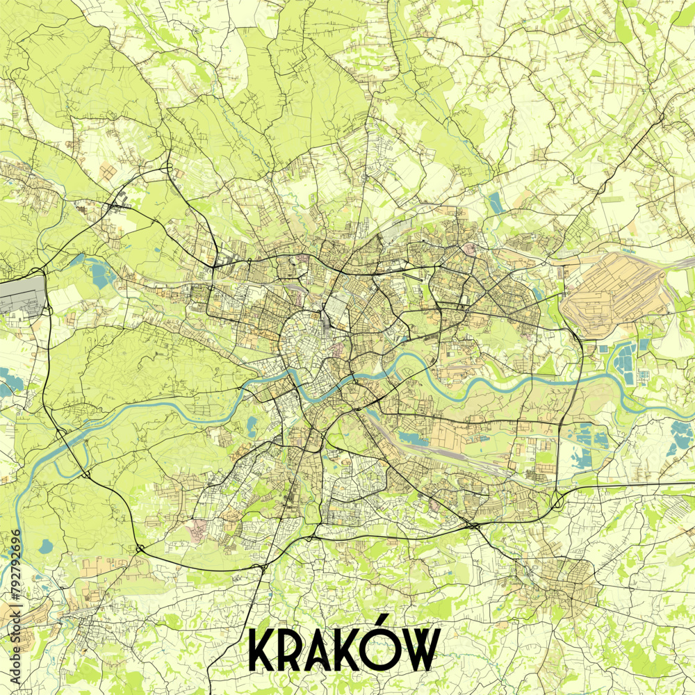Kraków, Poland map poster art