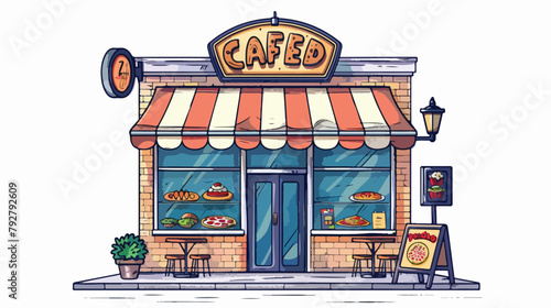 Cafe facade on street vector color icon design Retail