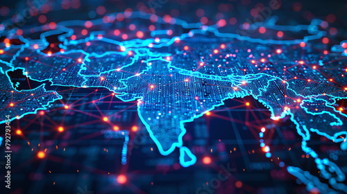 Digital map of Asia, concept of global network and connectivity, data transfer and cyber technology, business exchange, information and telecommunication