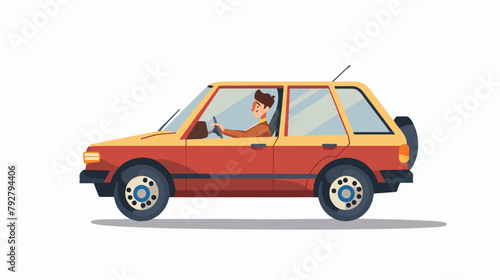 Car with driver man. Vector flat style illustration 
