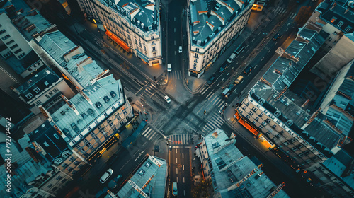 View from above on a street in the city center of Paris © khan