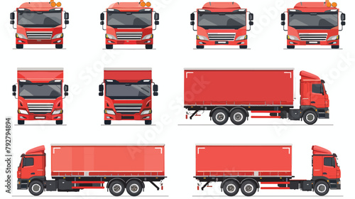 Cargo trucks set. Side view and front view. Vector fl