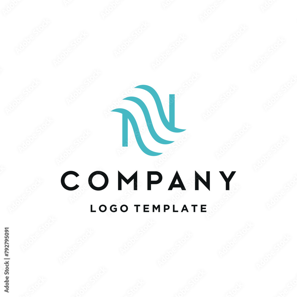 Initial Letter N with Ocean Waves for Coastal Coast Logo Design Initial Letter N with Ocean Waves for Coastal Coast Logo Design