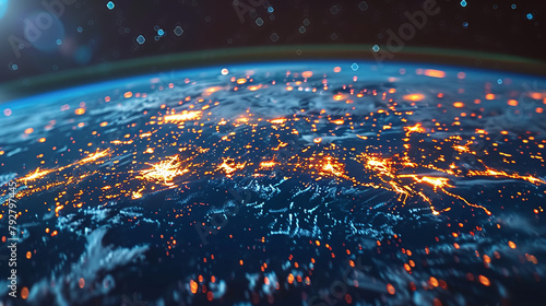 Digital world globe centered on USA, concept of global network and connectivity on Earth, data transfer and cyber technology, information exchange and international telecommunication photo