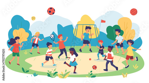 Children playing games and sports in the park. Vector