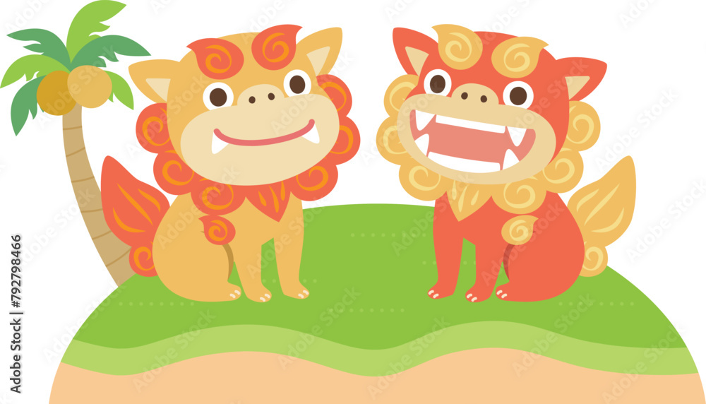 Naklejka premium 南国の海に浮かぶシーサー/ベクター/イラスト