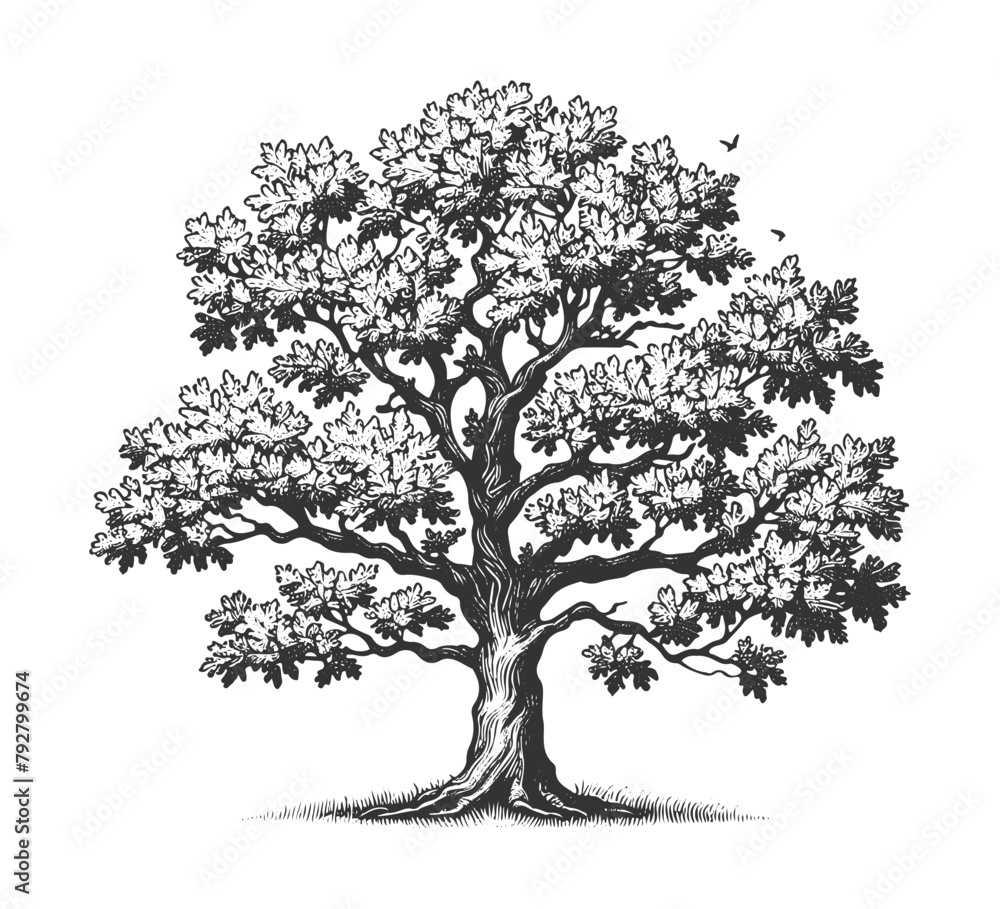 White oak tree hand drawn vector