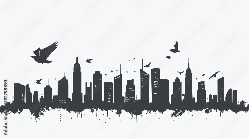Cityscape silhouette isolated icon Hand drawn style vector