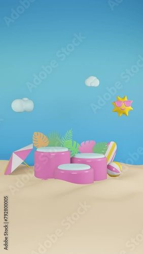 3D animation summer sales social media portrait template with podium, suitable for travel agency or product campaig photo