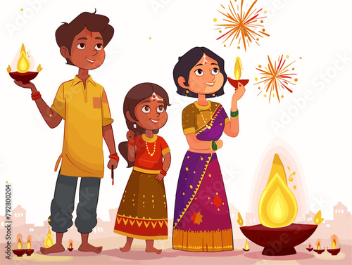 Enchanting Diwali Celebration: A Family Illuminates the Night with Joy and Diwali Lights