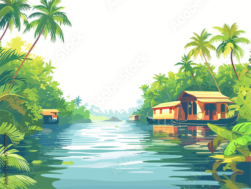 Serene Backwaters of Kerala: A Tranquil Journey Amidst Lush Greenery and Vibrant Houseboats