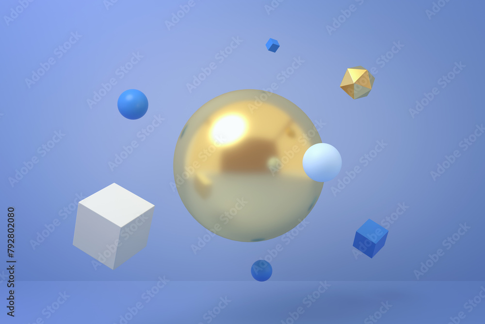 Floating golden orb with geometric elements Floating golden orb with geometric elements