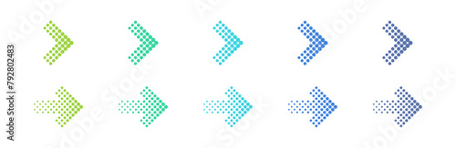 Colored up dotted arrows set. Halftone arrow icons. Colorful vector arrow collection. Arrow icon set. Arrow collection. 
