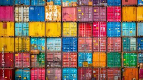 Rows of colorful shipping containers stacked high